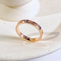 Diamond Narrow 18k Rose Gold Ring Unisex Couple's Style Rose Gold
