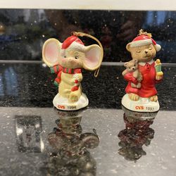 2 Vintage 1990’s CVS Christmas Ceramic Santa Bear & Mouse Figurines 3” Cuties