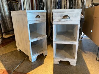 Distressed White Wooden Nightstands with Top Drawer (Set of 2)