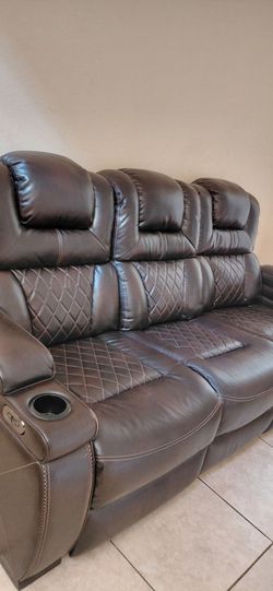 Brown Leather Power Reclining Sofa