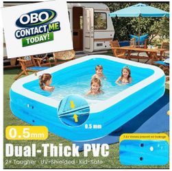 Cool Off! New DanRelax 119"x84"x17" Family Inflatable Pool W/ LED Lights & Electric Air Pump-OBO