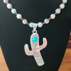 Cactus And Amazonite Bead Necklace (Lowered Price)