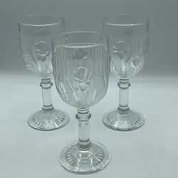 Jeannette Iris & Herringbone Depression Glass Wine Goblets Set Of 3 - 5 5/8” 