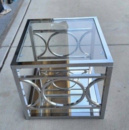 SILVER GLASS END TABLE