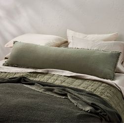 Casaluna™ Lumbar Heavyweight Linen Blend Throw Pillow, size 14” × 48”. Color olive green Retail price $59 Our price $35
