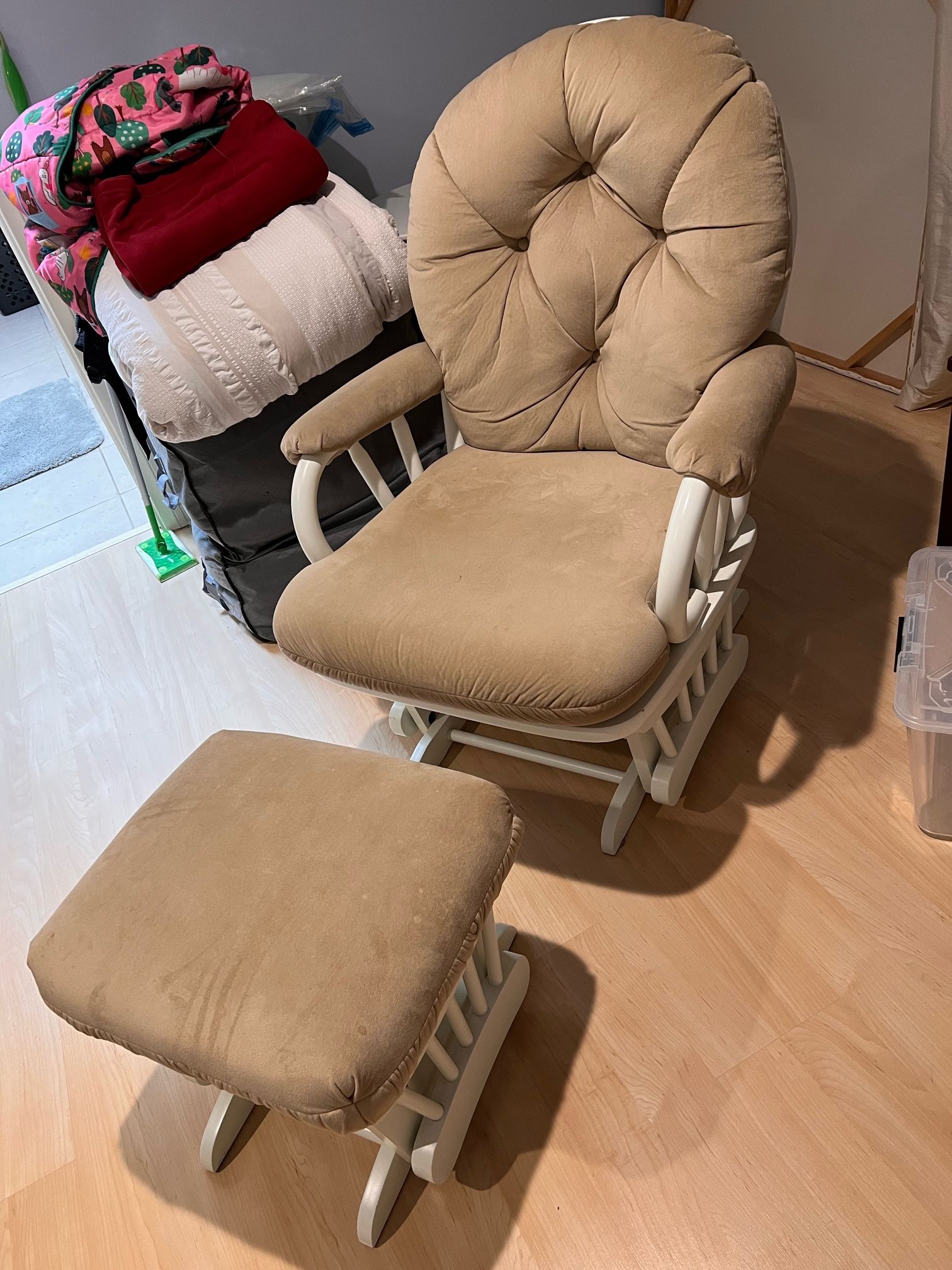 Clean Comfy Cushy Rocking Chair With Ottoman
