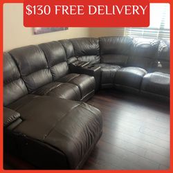 Brown leather 5 piece Sectional couch sofa recliner (FREE CURBSIDE DELIVERY)
