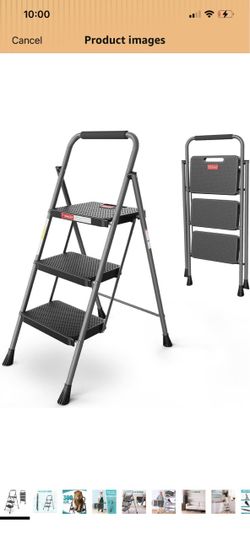 Step Folding Step Ladder, 300 lbs Capacity with Handrail, Gray Anti-Slip Pedal, Foldable Space-Saving Design, Comfortable Handrail, Secure Safety Lock