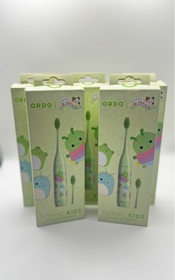 ORDO Sonic Kids Squishmallows Sonic AA Battery Toothbrush Green + Heads lot of 5