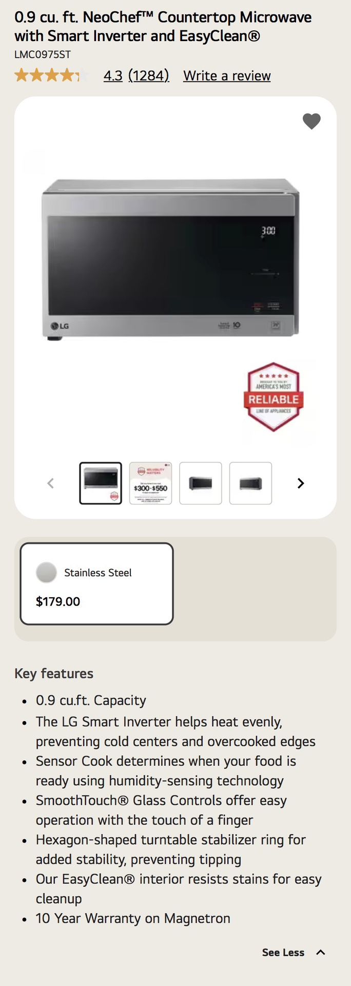 0.9 Cu.ft LG Microwave