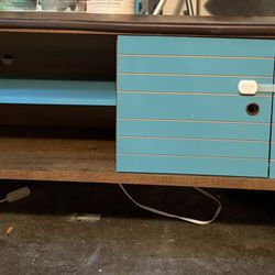 Hal TV stand for TV up To 60 Inches . Rustic Wood with Aqua Blue 