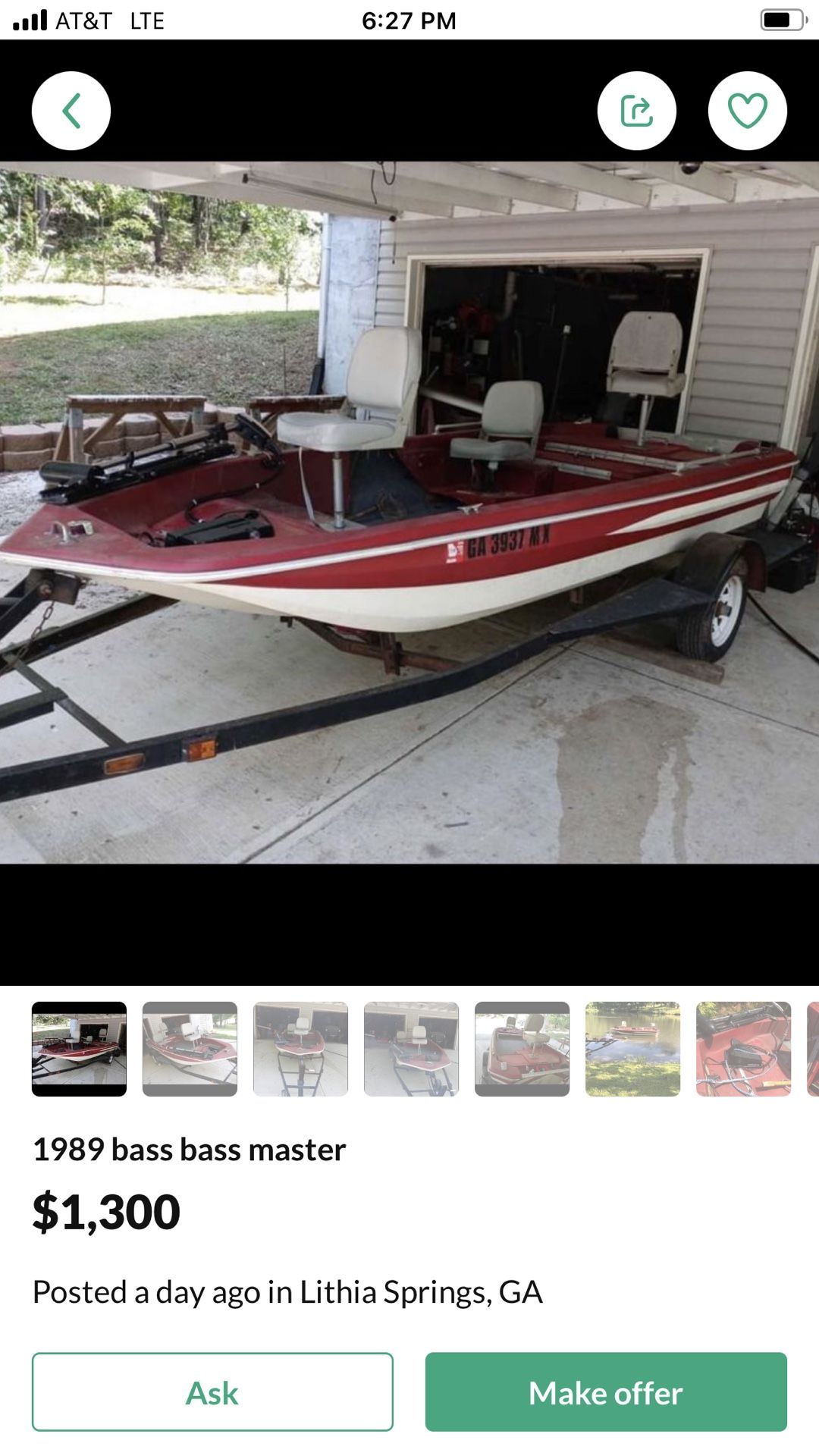 14ft bass master boat  With Trailer