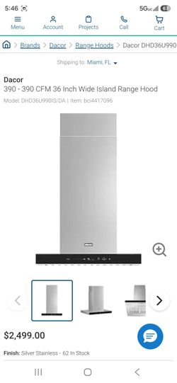 NEW DACOR 36 IN  island hood stainless steel