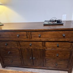Solid Wood Queen Bed Frame & 9 Drawer Dresser