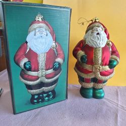 MAYVIEW COLLECTION - LARGE BLOWN GLASS SANTA ORNAMENT 