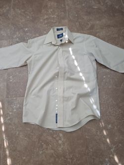 Men's Beige Long Sleeve Button-Up Dress Shirt