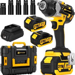 JEXUGK 800N.m Cordless Impact Wrench, 600Ft-lbs 1/2 inch Electric Impact Gun, High Torque Brushless Impact Wrench w/ 2x 4.0Ah Battery, Fast Charger & 