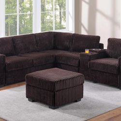 Brown Sectional With Cup Holders Corduroy With Ottoman Brand New In Box Firm Price $620