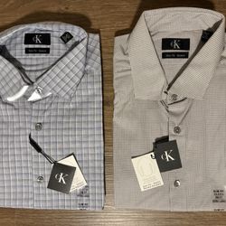 Brand New 2 Calvin Klein CK Slim Fit Stretch Shirt, XL 36/37