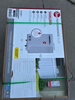Outdoors, tankless water heater