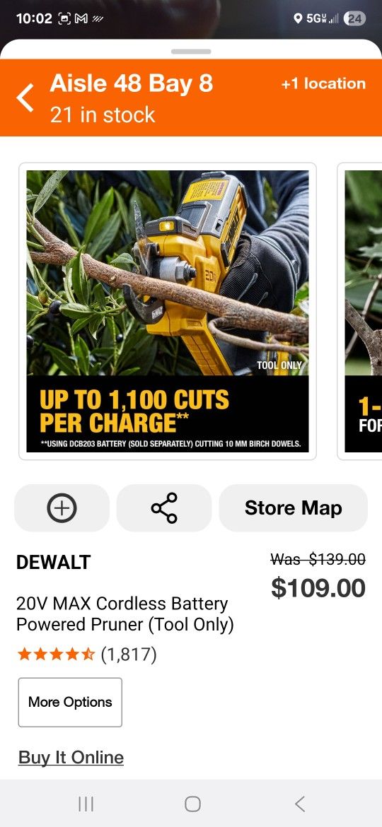 DEWALT
20V MAX Cordless Battery Powered Pruner (Tool Only)