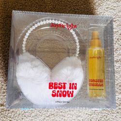 NEW NIB earmuffs body mist toasted vanilla Joy Bright Best in Snow girl scented shimmer 2-piece gift set 