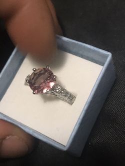 Pink Tourmaline Ring In White Gold And White Topaz