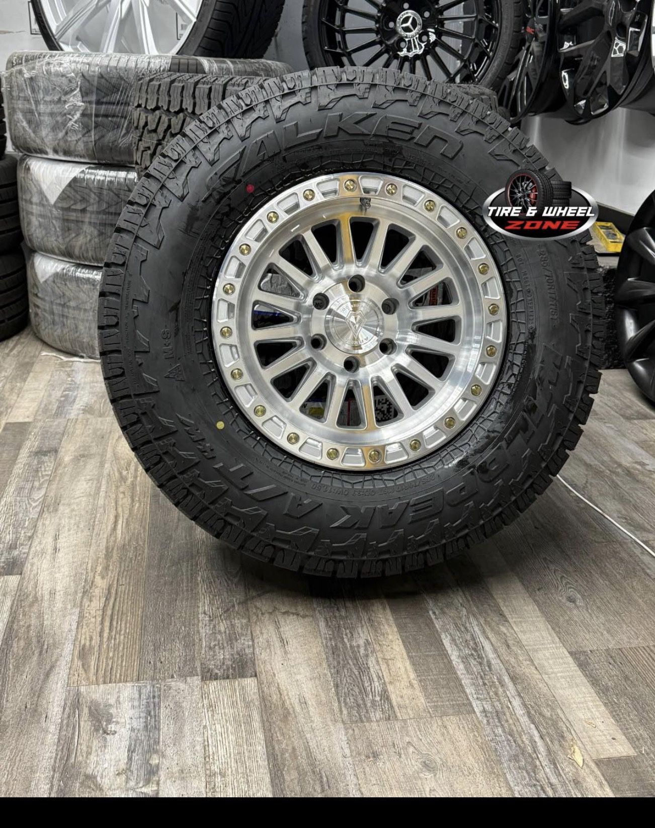 17" 6x139 Arena Trophy Wheels 285/70R17 Falken Wild Peak AT4W Tires Tacoma 4runner Tundra Silverado