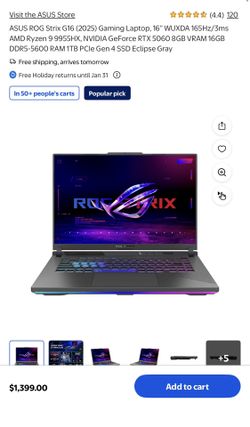 ASUS ROG Strix G16 (2025) Gaming Laptop, 16" WUXDA 165Hz/3ms AMD Ryzen 9 9955HX, NVIDIA GeForce RTX 5060 8GB VRAM 16GB DDR5-5600 RAM 1TB PCle Gen 4 SS