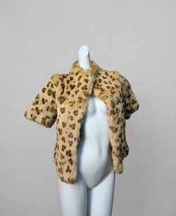 Leopard Print Fur Cropped Jacket – Short Sleeve – XS
