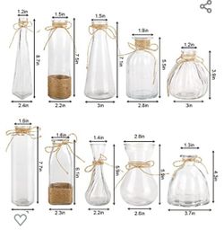 Small Clear Vintage Glass Bottles with Corks, Bud Vases