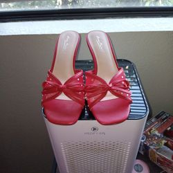 Super Cute Red High Heels With Rhinestones Women's Size 8