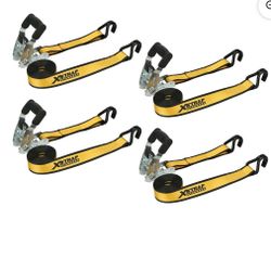 Xstrap brand 1.5” x 16' Tie-Downs Ratchet 1,100 lbs Work Load with DJ Hooks 4 - Pack