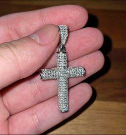 Moissanite Diamond Cross Pendant, 925 Sterling Silver