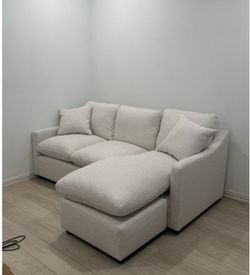 Cozy Beige Linen Fabric 84" Sofa/couch with Reversible Chaise