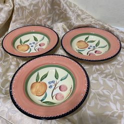Market Basket by Block Nancy Green Salad Dessert Plates Peach Fruit 9”Set Of 3