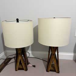 2 Wooden Night Stand Lamps 