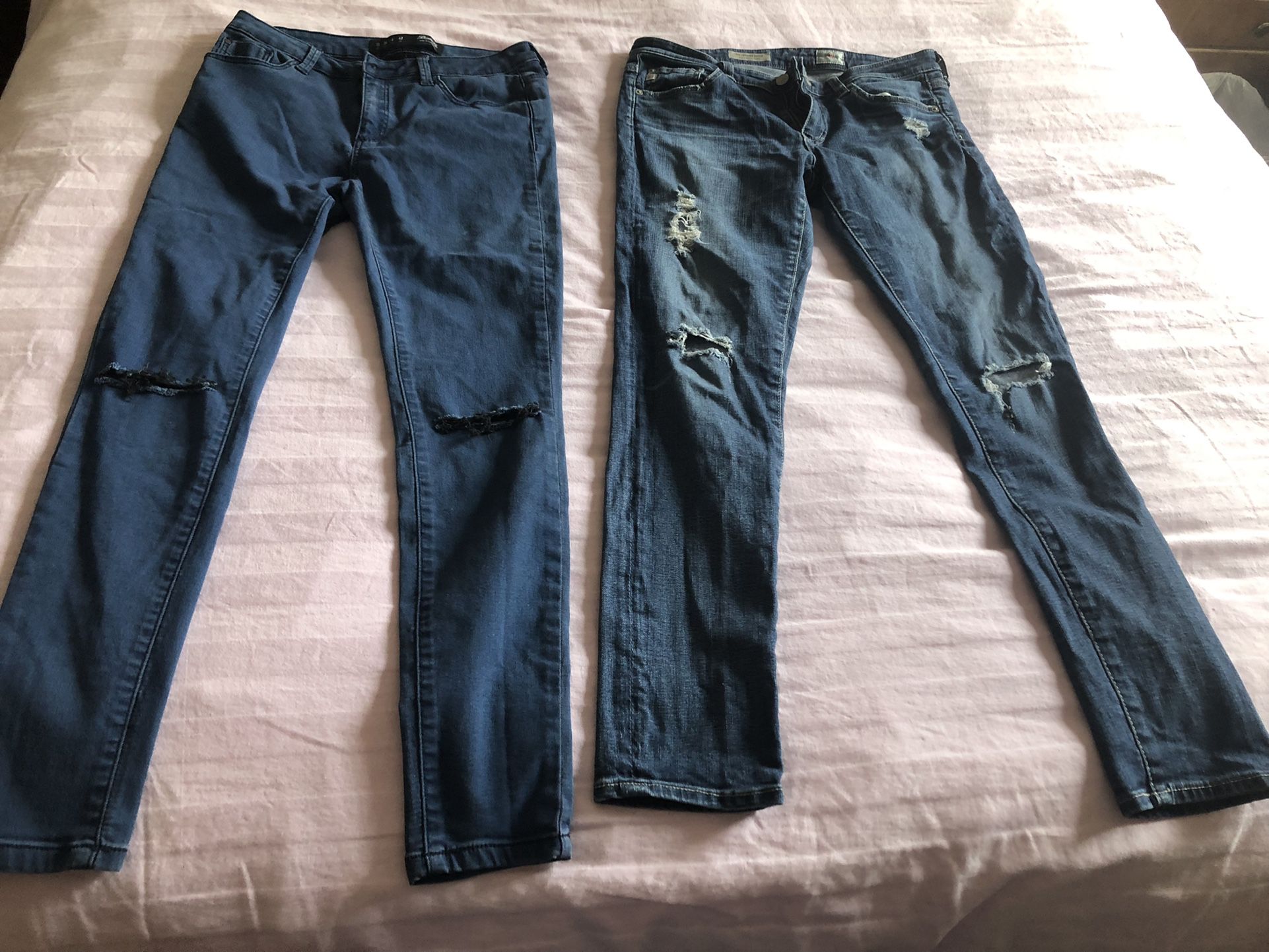 2 jeans, 2 denim shorts and 1 denim skirt, sizes S, M, all for $10!