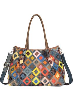 Brand New Women's Handwoven Genuine Leather Mosaic Tote Bag - Colorful Unique Design Stylish Shoulder Purse for Women  Unique 