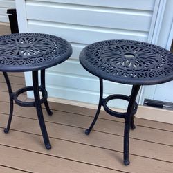 Cast Aluminum Black Outdoor Round Accent Tables With Ice Buckets - Set Of 2!