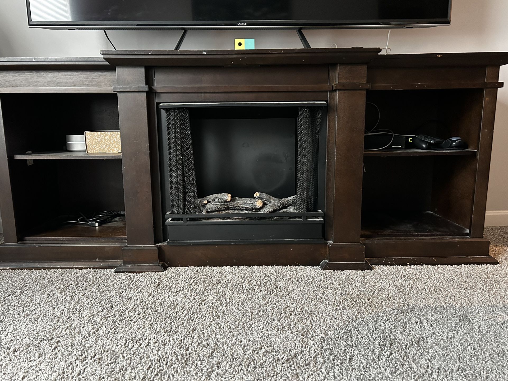 Tv stand with gel fuel fireplace