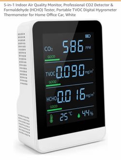5-in-1 Indoor Air Quality Monitor, Professional CO2 Detector & Formaldehyde (HCHO) Tester, Portable TVOC Digital Hygrometer Thermometer for Home Offic