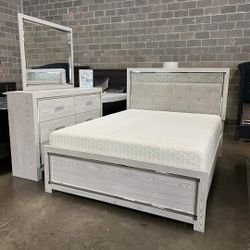 ALTYRA WHITE PANEL BEDROOM SET. 4-Piece (Bed, Dresser, Mirror, Nightstand)