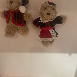 Vintage  Christmas Teddy Bear   Plaid Red Ornament 