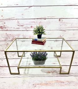 Vasagle Tempered Glass Coffee Table,  2 Levels Living Room Steel Frame Robust, Minimalist Style Light Gold