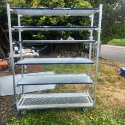 Industrial Rolling Metal Shelves With Adjustable Shelving And 