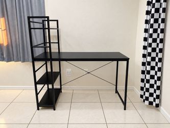 Black Desk with Attached Bookshelf