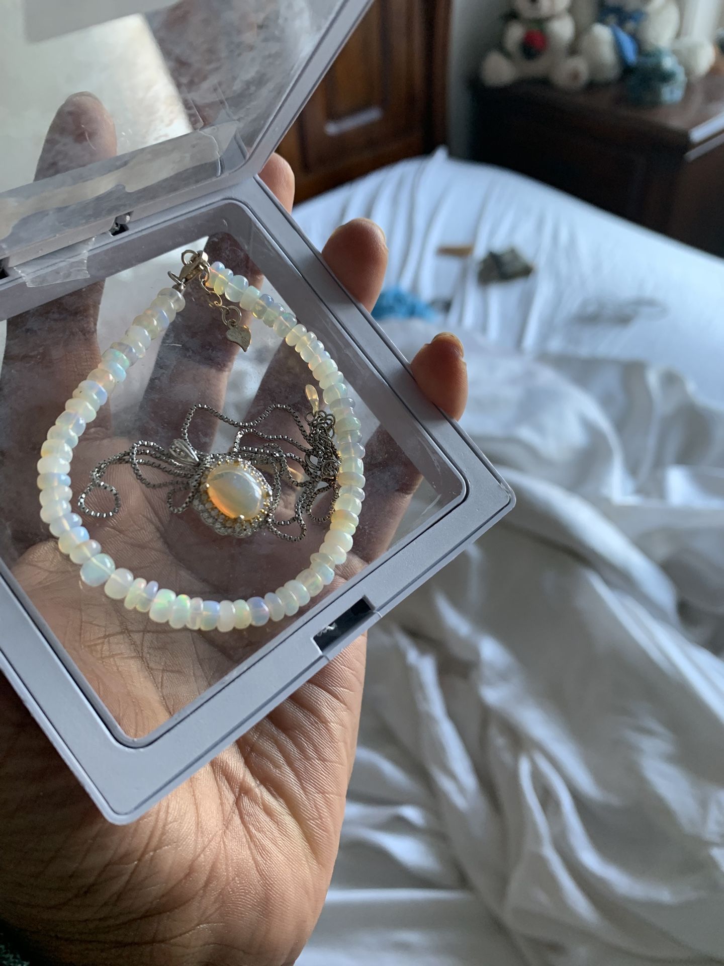 Ethiopian opal pendant silver s925 chain and bracelet