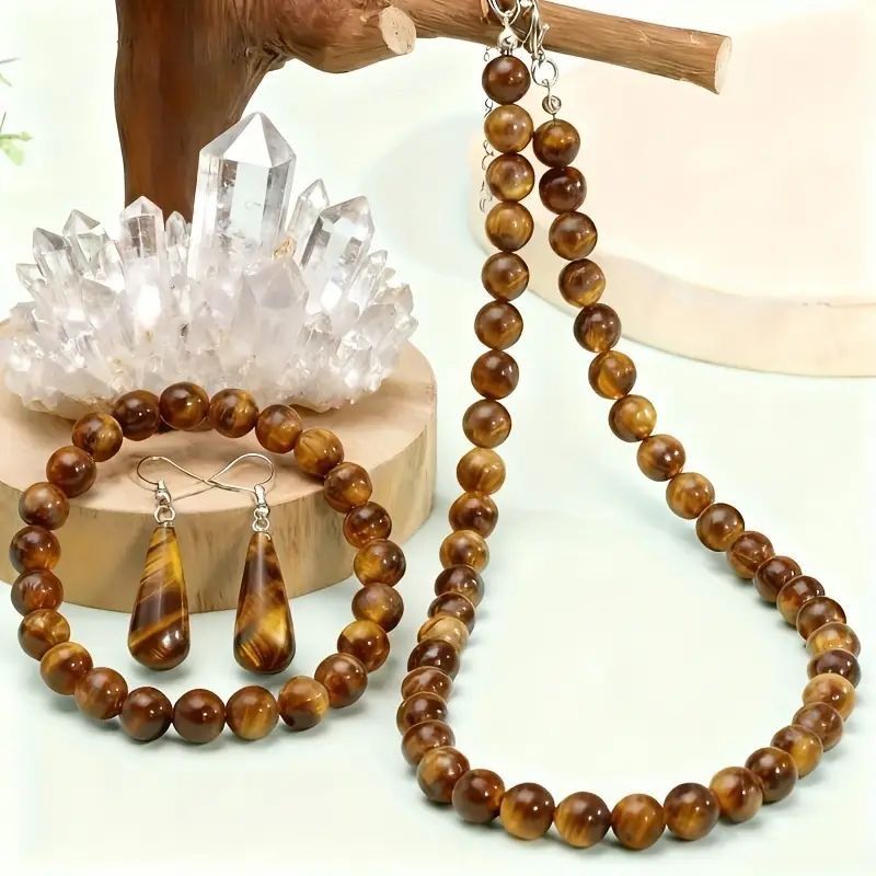 Tiger Eyes Beads Necklace Set