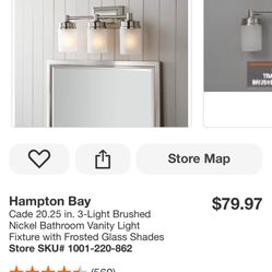 Hampton Bay Cade 20.25 in. 3-Light Brushed Nickel Bathroom Vanity Light Fixture with Frosted Glass Shades